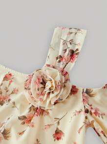 SHEIN MOD 女式花卉不对称领 T 恤，荷叶边袖子，不对称上衣，网眼上衣，秋季上衣，秋季上衣