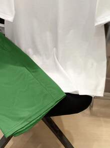 SHEIN Tween Boy's Korean Cute Casual Printed Round Neck Short Sleeve T-Shirt And Solid Color Knitted Shorts Set - Green - View 5