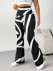 SHEIN EZwear Plus Size Allover Print Casual Flared Pants