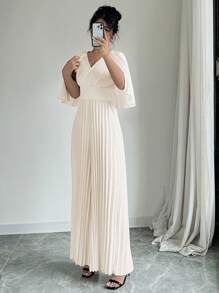 Chiquease Pleated Wide Leg Jumpsuit - Apricot - View 4