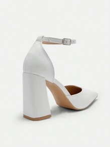 CUCCOO BIZCHIC Fashionable White V-Cut Pointed Toe Chunky Heel Ankle Strap High Heel Shoes For Women, Suitable For Office, Dating, Parties And Weddings Spring Shoes Spring Break Easter For Christmas Spring Shoes - White - View 8
