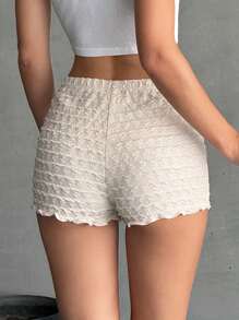 SHEIN EZwear Beige Knit Bubble Satin Women Skinny Super Shorts - Beige - View 2