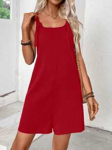 SHEIN LUNE Solid Color Wide Strap Sleeveless Jumpsuit, Simple And Casual For Everyday Wear - Red - View 4