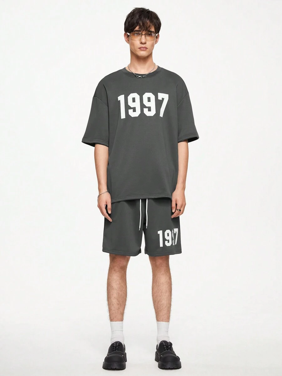 Chillumni 2入組男款夏季印花灰色T恤套裝