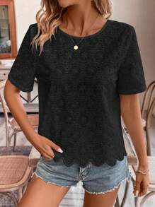 SHEIN Frenchy Urlaub Sommer Hochzeit Bluse mit rundem Hals und Cut Out, gestickten Details