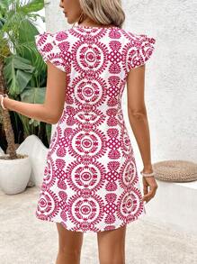 SHEIN Frenchy Váy midi sọc cổ chữ V có nút phía trước - Màu Hồng Tươi - Xem 2