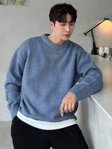 DAZY Men's Casual Solid Color Round Neck Long Sleeve Sweater, Autumn