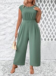 SHEIN LUNE Plus Size Summer Casual Solid Color Textured Wide-Leg Jumpsuit