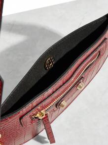 SHEIN SXY 女士、女士单肩包、流浪包、时尚、个性化、街头、酷炫、铆钉、鳄鱼皮 PU、复古、怀旧、酷炫、机车风格、适合经典、通勤、办公室、约会、日常、购物、下午茶 - 酒紅色 - 查看 7