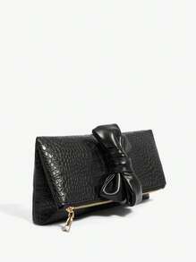 BizChic Women's Crocodile Print Clutch Bag With Bow Decoration - Black - View 3