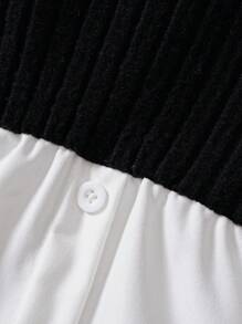 嬰兒女孩優雅黑白拼接針織上衣，適合秋冬日常、休閒、派對、假期和聚會穿著 - 彩色 - 查看 3