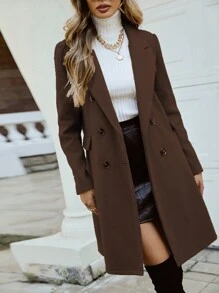 Pariaura Women's Solid Color Minimalist Knitted Daily Long Sleeve Coat,Ladies Late Fall Elegant Double Button,Pocket Regular Sleeve Lapel Regular Fit Brown Plain Women Overcoats,Outdoor Activities