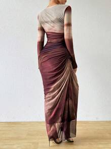 Chiquease Women's Spring/Summer Tie-Dye Print Round Neck Long Sleeve Long Fashionable Elegant Dress Maxi Women Outfit Fall Cloth For Women - Multicolor - View 2