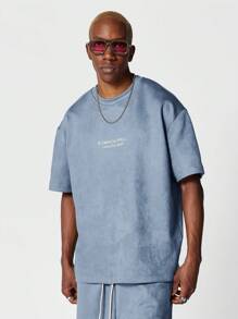 SUMWON Suedette Tee And Short 2 Piece Set - Blue - View 5