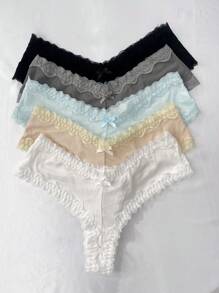NudeFit 5pcs Fashionable Women's Lace Splicing Underwear Set - Multicolor - View 5