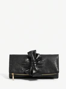 BizChic Women's Crocodile Print Clutch Bag With Bow Decoration - Black - View 1