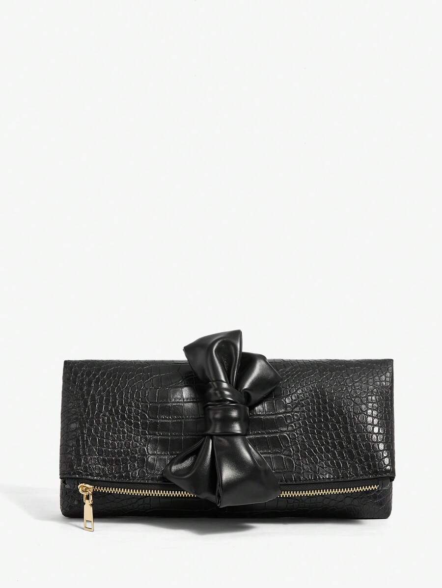 BizChic Women's Crocodile Print Clutch Bag With Bow Decoration - Black - View 1