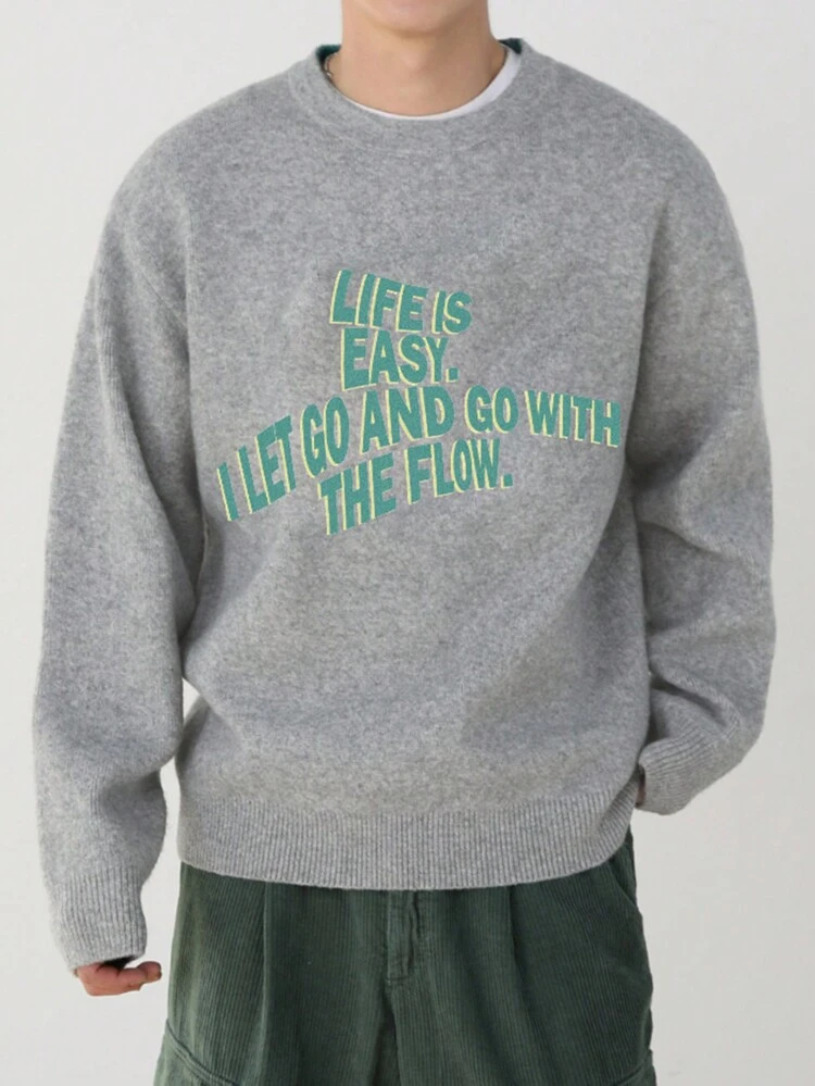 Men's Autumn Letter Printed Round Neck Long Sleeve Sweater