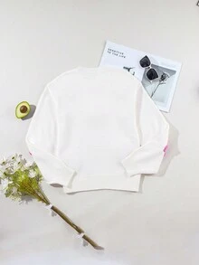 Acelitt Áo len dài tay cổ tròn màu trơn, dễ thương và thanh lịch với họa tiết hoa, thích hợp cho ngày Valentine hoặc đi nghỉ mát. - trắng - Xem 7
