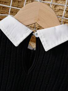 嬰兒女孩優雅黑白拼接針織上衣，適合秋冬日常、休閒、派對、假期和聚會穿著 - 彩色 - 查看 8