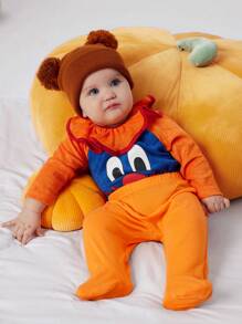 SHEIN Conjunto de bodys, pantalones y baberos estampados con bloques de color de payaso para bebés recién nacidos, pijamas de franela lindos