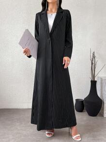 Al Najma Women's Casual Striped Long Arabian Abaya, Spring And Autumn Modest Long Sleeve Arabian Abaya, Robe - Black - View 3