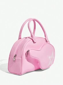 SHEIN ICON Sac à main à poignée supérieure pour femmes, sac tressé, sac à livres, sac de sport, sportif, pour l'école/l'université/le sport/les courses, la rue, amusant, Y2K, personnalité à la mode, fille douce et cool, rose, tennis de table, sac de tennis de table