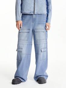 Chillumni 男式浅蓝色宽松工装牛仔裤 - 淺色水洗藍 - 查看 11