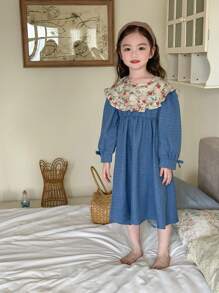 SHEIN Kleine Mädchen Urlaubs Lässig Patchwork Blumenkleid