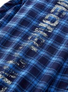 Manfinity VCAY Men's Street Woven Logo Ink Printed Plaid BOXY Long Sleeve Shirt, Suitable For Autumn And Winter Fashion - Blue - View 15