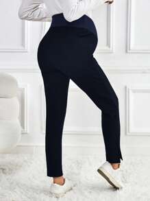 SHEIN Maternity Slimming Buttoned Sports & Outdoor Fashionable Simple Design Long Pants - Navy Blue - View 2