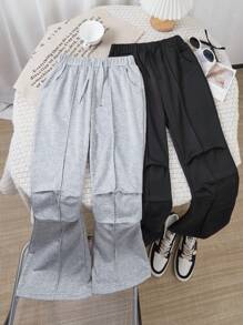 Solid Color Casual Jogger Pants With Pockets For Tween Girls - Multicolor - View 3
