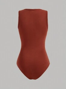 SHEIN 3 件套少女针织纯色无袖紧身衣 - 棕色 - 查看 8