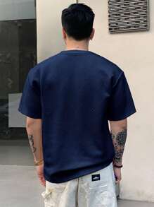 DAZY Men's Summer Letter Printed Round Neck Short Sleeve Casual T-Shirt - Navy Blue - View 2