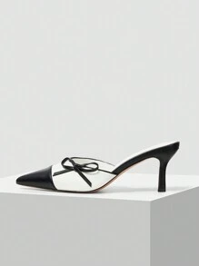 MOTF PREMIUM ZAPATOS DE TACÓN ALTO PUNTIAGUDOS CON DETALLE DE LAZO DE DOS TONOS ELEGANTES Y ELEGANTES PARA MUJER, PARA NAVIDAD, OTOÑO, AÑO NUEVO, DÍA DE SAN VALENTÍN