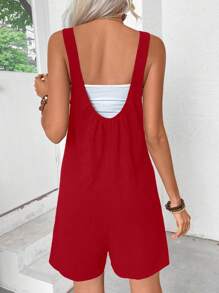 SHEIN LUNE Solid Color Wide Strap Sleeveless Jumpsuit, Simple And Casual For Everyday Wear - Red - View 2