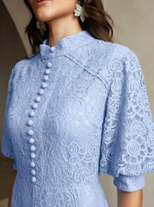 Anewsta Abito lungo casual da donna con maniche corte in pizzo, aderente, per vacanza