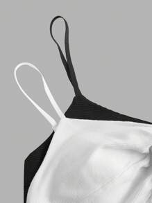 SHEIN Set de 2 piezas de sujetador con tirantes ajustables y top corto acolchado y transpirable con nudo en V para adolescentes, sujetador y camiseta para estudiantes - Blanco y Negro - Ver 3