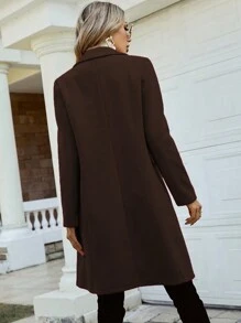 Pariaura Women's Solid Color Minimalist Knitted Daily Long Sleeve Coat,Ladies Late Fall Elegant Double Button,Pocket Regular Sleeve Lapel Regular Fit Brown Plain Women Overcoats,Outdoor Activities