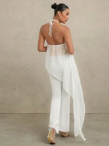 SHEIN Unity Áo 3D Viền Hoa Hem Bất Đối Xứng Dài Cami Top - trắng - Xem 7