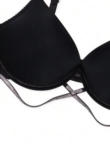 Romantic & Simple Solid Color Push-Up Sexy Bra With Underwire For Women, 1pc - Black - View 5