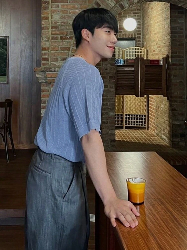 Men's Summer Back To School Solid Color Knitted Top