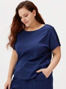 LUVLETTE Women's Plus-Size Dark Blue Soft 100% Pure Cotton Pajamas Sets Lounge Set Lingerie