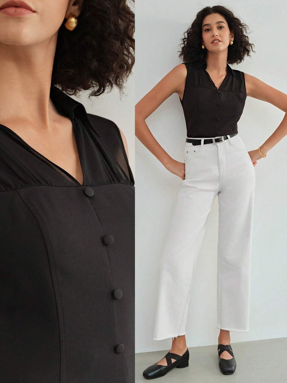 MOTF SILM-FIT SLEEVELESS SHIRRED BLOUSE