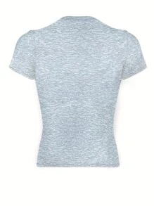 INAWLY Solva Camiseta ajustada casual de mujer de unicolor, de manga corta y cuello alto para el verano - Gris - Ver 3