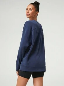 GLOWMODE Modal Silky Smooth Oversized V-Neck Hip Length Long Sleeve Sweatshirt With Thumbholes Daily Casual Fall
