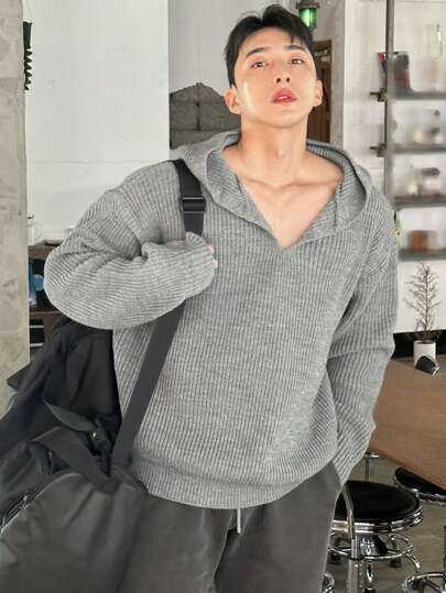 DAZY 男士纯色灰色毛衣连帽衫，秋季