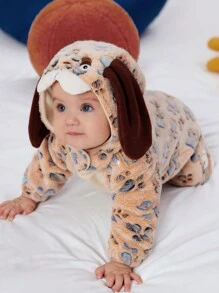 SHEIN 2pcs Baby Boys Casual Adorable Plush Animal Shaped Outfit Including Hat, Daily Wear - Brown - View 6