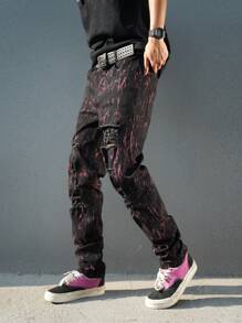 Manfinity Roghcode Men's Tie-Dye Ripped Straight-Leg Casual Jeans - Multicolor - View 5