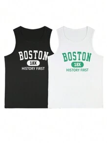 Gym Rark Boyfriend Style Men's Letter Printed Round Neck Athletic Workout Tank Top - Multicolor - View 1